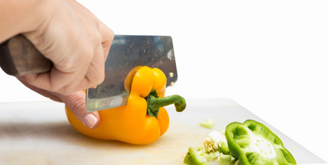 cut the Three color peppers