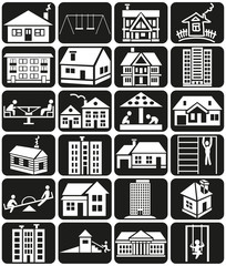 facade houses and playground