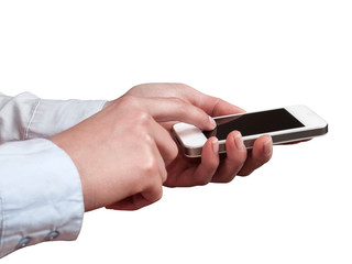 Woman using smartphone, close-up