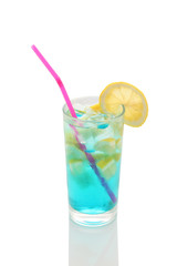 misted glass of lemonade with lemon and blue  syrup
