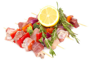 Raw pork kebab isolated on white