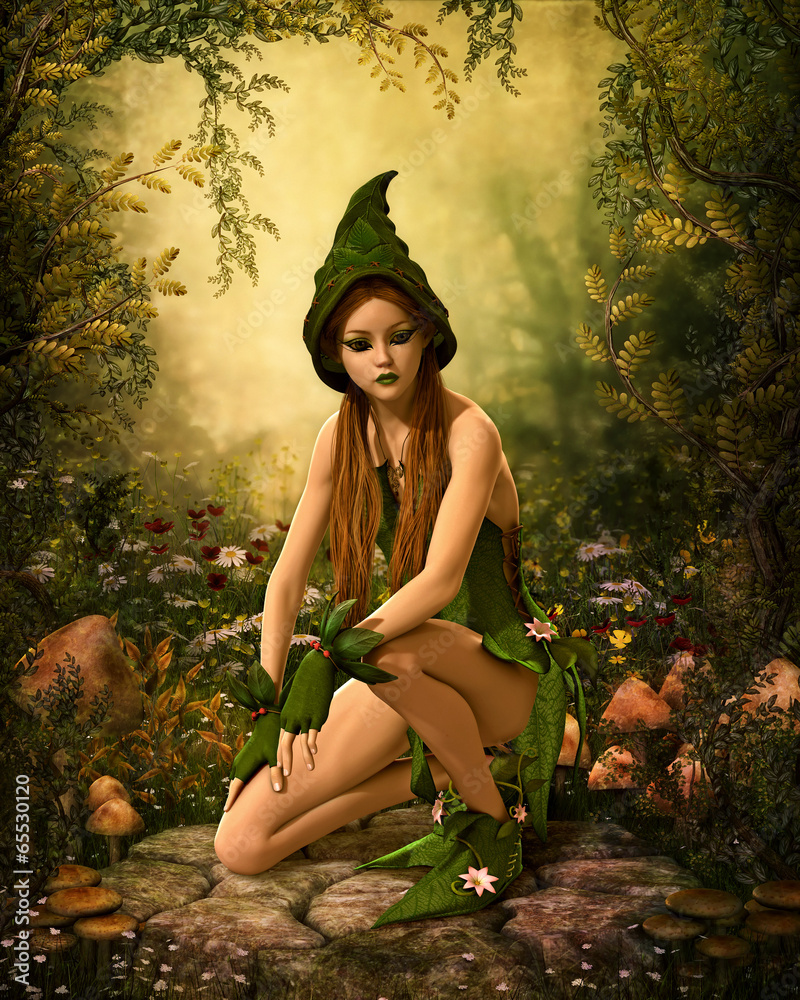 Wall mural green forest elf, 3d cg