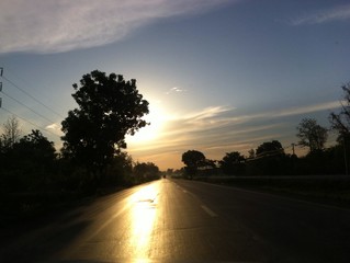 sunset on the country road