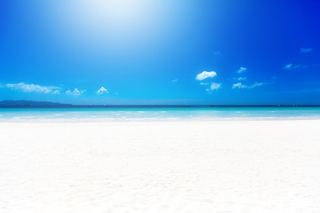 Tropical white sand beach on a Sunny day. Summer vacation.