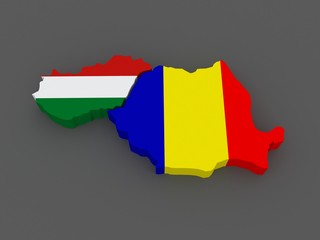 Hungary and Romania. map.