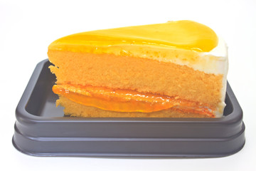  Orange Cheesecake in plate on background