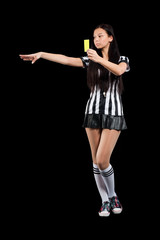 Sexy Soccer Referee with yellow card