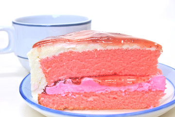 Strawberry cheesecake in plate on background