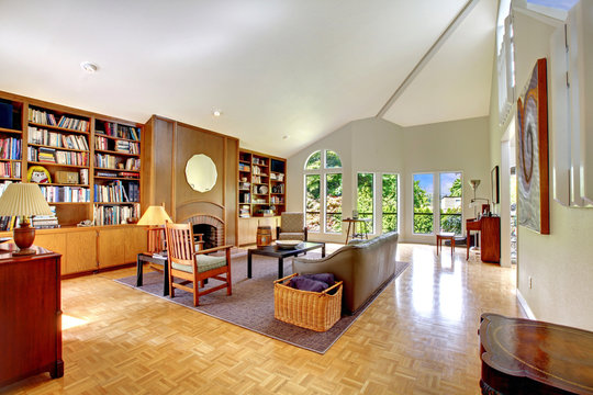 Living Room With Home Library