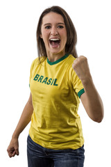 Female Brazilian fan celebrating