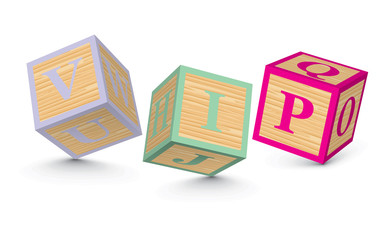 Word VIP written with alphabet blocks