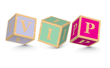 Word VIP written with alphabet blocks