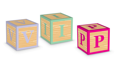 Word VIP written with alphabet blocks