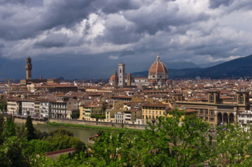 Fototapeta na wymiar Panorama of Florence with dramatic sky before a storm, Tuscany