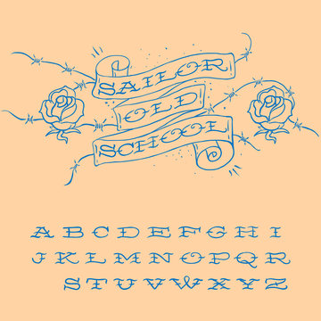 Naklejki Old-school styled tattoo alphabet set