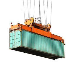 shipping containers during transport isolated on white