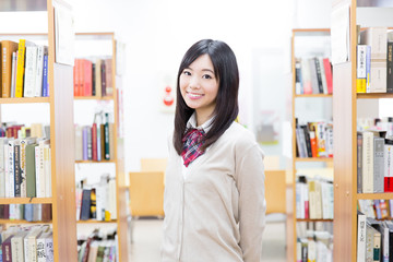 high school student in the library