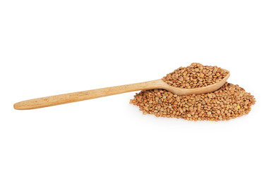 lentils in a wooden spoon