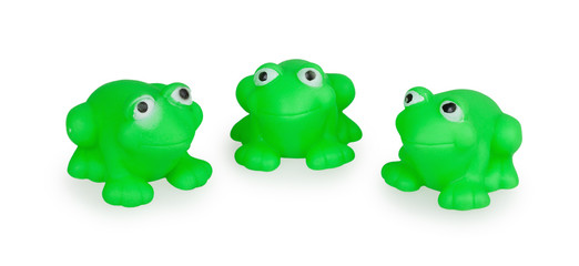 three rubber green toad