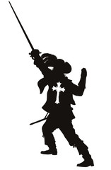 Musketeer with sword detailed vector silhouette. EPS 8 - 65539320