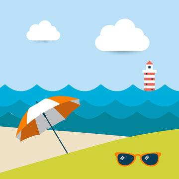 Summer sunny beach day. Vector illustration.