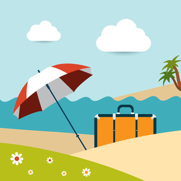 Summer sunny beach day. Vector illustration.