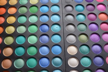 Palette of colorful eye shadows