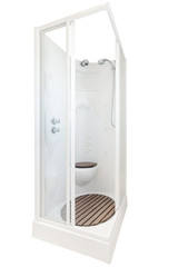 Elegant shower cabin bathroom. Isolated on white background.