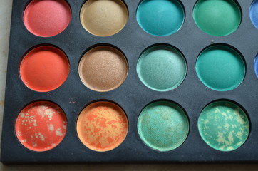 Palette of colorful eye shadows