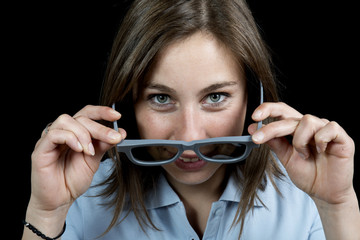 young woman with a pair of 3d glasses