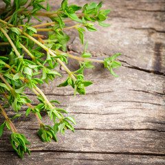 thyme on the wooden table