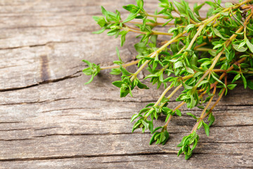 thyme on the wooden table