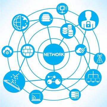 internet and network, blue connecting diagram