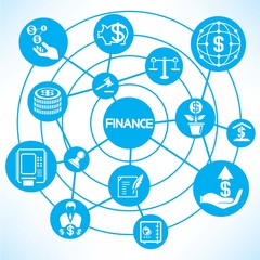 financial network, blue connecting diagram
