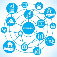 investment, blue connecting network diagram