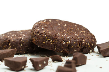 Close-up of healthy dark chocolate chia seed cookies