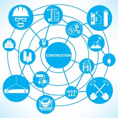 construction management, blue connecting network