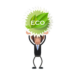 Business monkey holding an ecological icon over white background