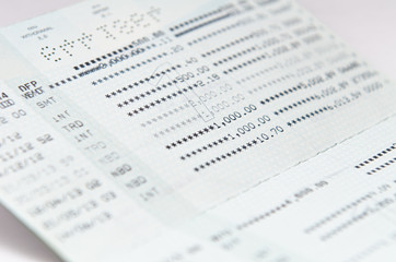 Close up bank statement, passbook
