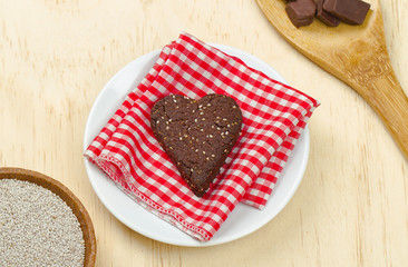 Healthy chocolate and chia seed loveheart cookie snack