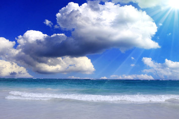 Caribbean beach and sun shining. 