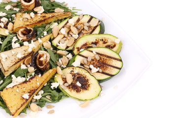 Salad with grilled vegetables and tofu.