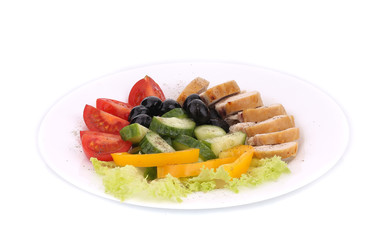 Chicken salad and vegetables.