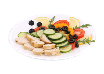 Chicken salad with vegetables and spices.