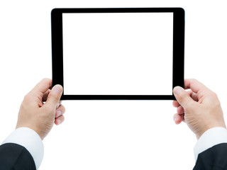 Businessman hands holding tablet Isolated