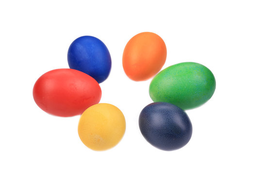 Six colorful easter eggs.