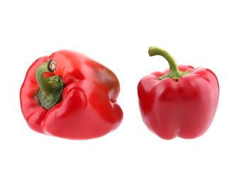 Two red bell peppers.
