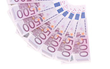 Banknotes on 500 euros laid out by a fan.