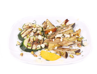 Salad with grilled vegetables and tofu.