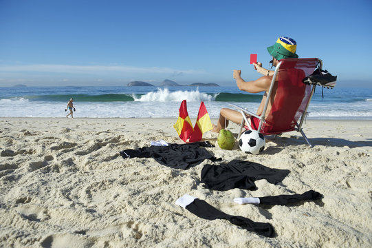 Soccer Football Referee Red Card From Beach Chair Brazil